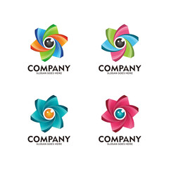 Colorful eye and flower logo. camera lens eye logo and flower icon-vector