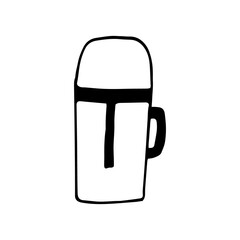 thermos icon. hand drawn doodle. vector, scandinavian, nordic, minimalism, monochrome. hot, drink, hike.