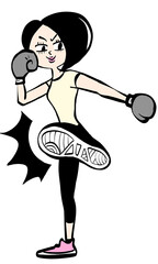 Woman punching and kicking with boxing gloves