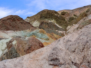 Colorful hillsides on a sunny day along artist's drive in Death Valley national park,  california    