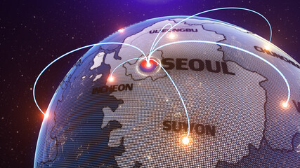 a world map of South Korea and Provinces , 3d rendering