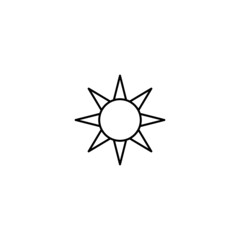 Sun, sunlight icon in flat black line style, isolated on white background 