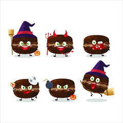 Halloween expression emoticons with cartoon character of chocolate macaron. Vector illustration