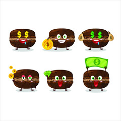 Chocolate macaron cartoon character with cute emoticon bring money. Vector illustration