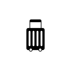 Travel suitcase icon in solid black flat shape glyph icon, isolated on white background 
