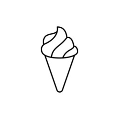 Ice cream cone icon in flat black line style, isolated on white background 