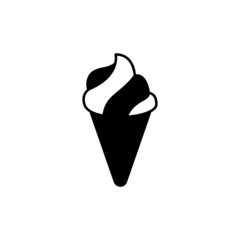Ice cream cone icon in solid black flat shape glyph icon, isolated on white background 