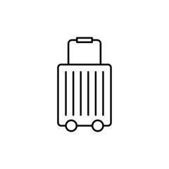 Travel suitcase icon in flat black line style, isolated on white background 