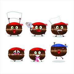 Mascot design style of chocolate macaron character as an attractive supporter. Vector illustration