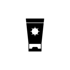 Sun Block, Sunscreen icon in solid black flat shape glyph icon, isolated on white background 