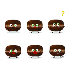 Cartoon character of chocolate macaron with what expression. Vector illustration