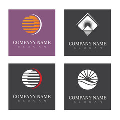 summer beach coast island, sea ocean with birds and summer sun rays logo design inspiration