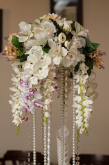 Bouquet of beautiful white flowers prepared for a wedding celebration