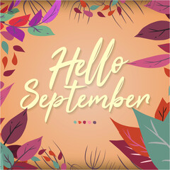 Fototapeta na wymiar Hand drawn hello September lettering Premium isolated in square background