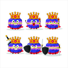 A Charismatic King grapes macaron cartoon character wearing a gold crown. Vector illustration
