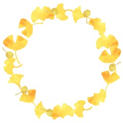 綺麗な水彩のイチョウの円形フレーム