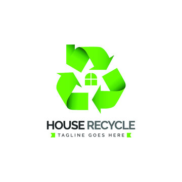 house recycle logo design concept. Green arrow cycle. 