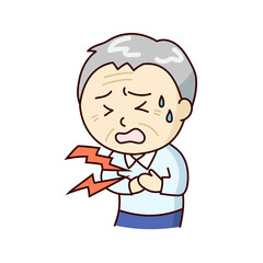 痛みで胸をおさえる苦しそうなおじいさん