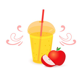 Realistic plastic glass with yellow juice or smoothies and straw.