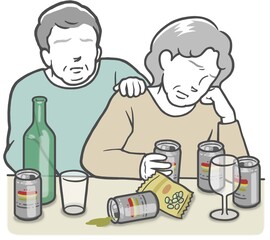 アルコール依存症の中年女性と、寄り添うパートナー