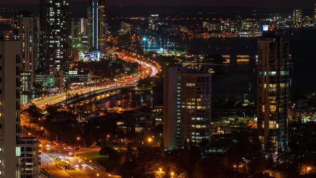 Timelapse of Traffic moving Surfers Paradise on the Gold Coast in Australia