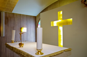 Altar of small church chapel prayer room onboard luxury cruiseship cruise ship liner