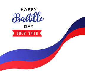 happy bastille day beautiful typography lettering with red and blue France flag color ribbons