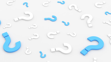Blue and white question marks background, FAQ Concept. 3D Rendering