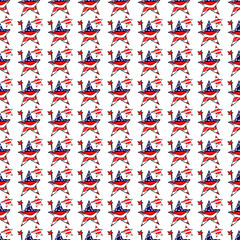 USA seamless pattern. 4th of July  background with symbols of Americans Government such as statue of liberty, flag, american eagle, fireworks, stars and stripes.