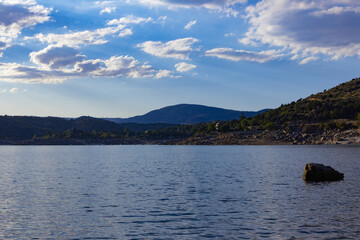 Mountain landscape with a turquoise water lake.