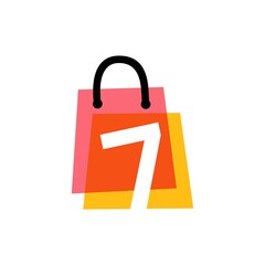 number seven 7 shop store shopping bag overlapping color logo vector icon illustration