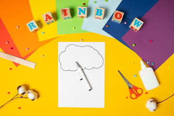 DIY children paper rainbow. Step-by-step instruction to create a rainbow of colored paper. Step 1