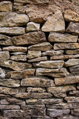 Close-up of a dry-wall stones stacked in the Cotswolds, UK