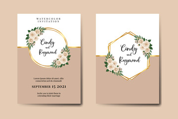 Wedding invitation frame set, floral watercolor Digital hand drawn Camellia Flower design Invitation Card Template