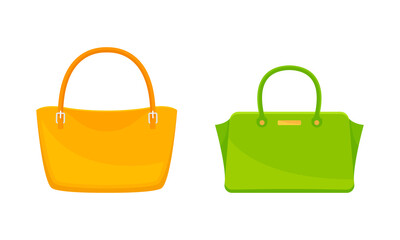 Female Handbags Made of Artificial Leather Isolated on White Background Vector Set