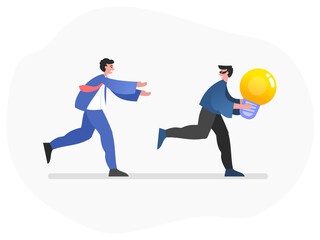 Man chase thief who stole his idea, intellectual property infringement. Online robber, crime. Modern vector illustration