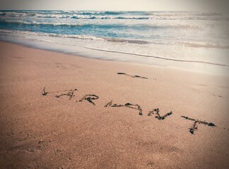 Text Variant on the beach, concept of new Variant virus on vacation 2021