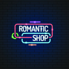 Obraz premium Abstract Sex Romantic Shop Adult Toys Neon Light Electric Lamp Background Vector Design Style Signage Advertising Design Template Logo Logotype Symbol Sign