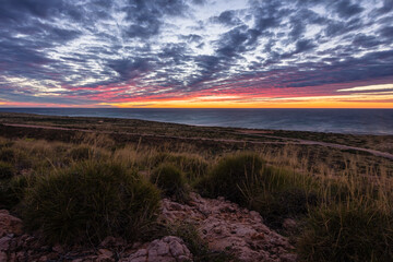 オーストラリア　西オーストラリア州のエクスマウス近郊のライトハウス湾の夕暮れ