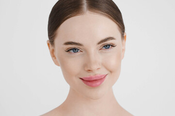 Obraz premium Beauty woman face close up beauty skin lips eyes happe model