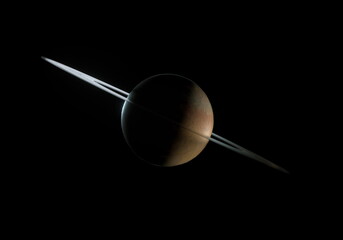 Saturn halo rings dark sunlight in space Mimas Titan meteorite