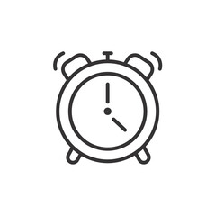 Simple alarm clock icon with linear design isolated on white background