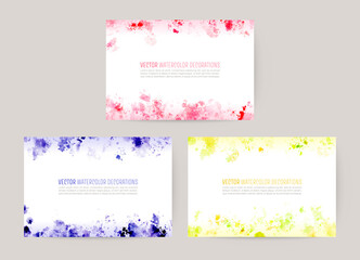 abstract background set for card. colorful watercolor splashes