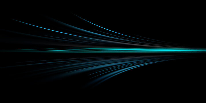  Abstract blue light trails in the dark, motion blur effect
