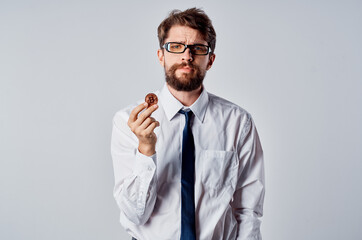 business man in shirt with tie virtual money cryptocurrency financial investment