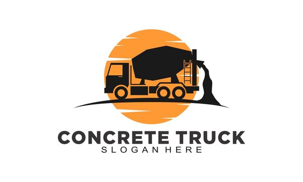 Concrete truck and sunset vector logo