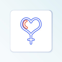 Line Female gender symbol and heart icon isolated on white background. Venus symbol. The symbol for a female organism or woman. Colorful outline concept. Vector