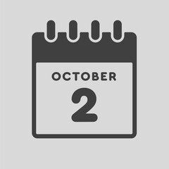 Icon day date 2 October, template calendar page