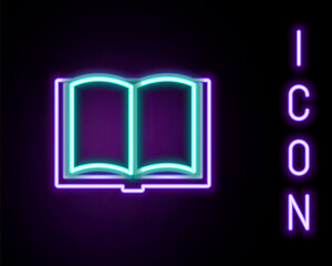 Glowing neon line Open book icon isolated on black background. Colorful outline concept. Vector
