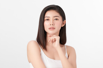 Beautiful young asian woman with clean fresh skin on white background, Face care, Facial treatment, Cosmetology, beauty and spa, Asian women portrait.